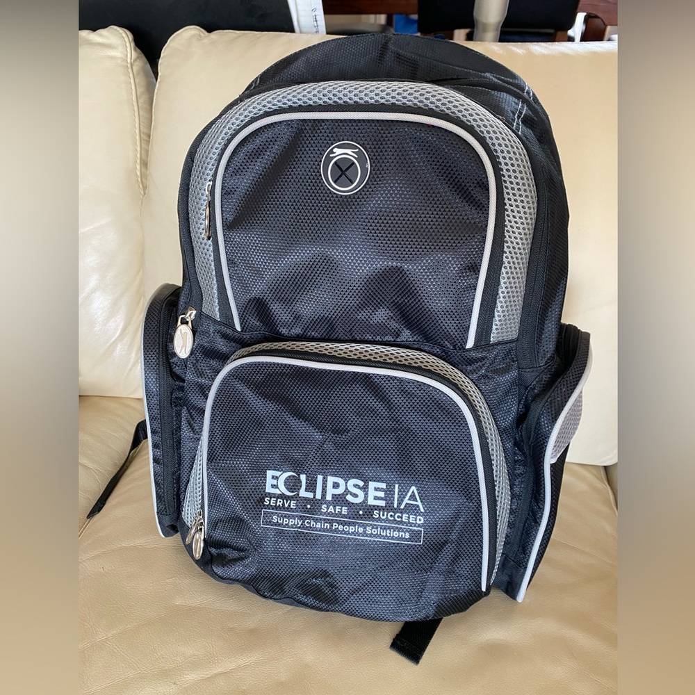 Slazenger Black Laptop Backpack New. with company’s name on
